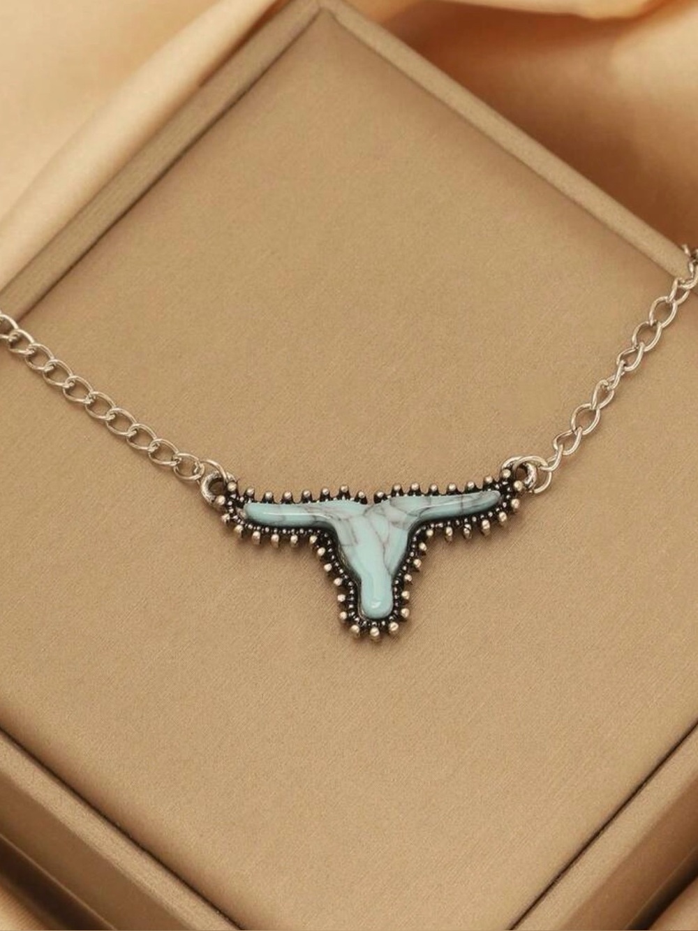 Silver Turquoise-Inlay Southwestern Pendant Necklace - Women Jewelry